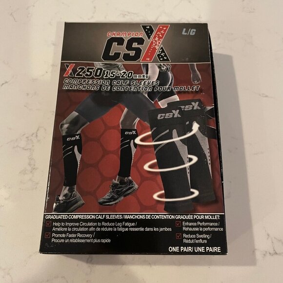 Champion CSX 250 15-20mmHg Performance Compression Calf Sleeves Black Grey L NWT - Picture 2 of 7